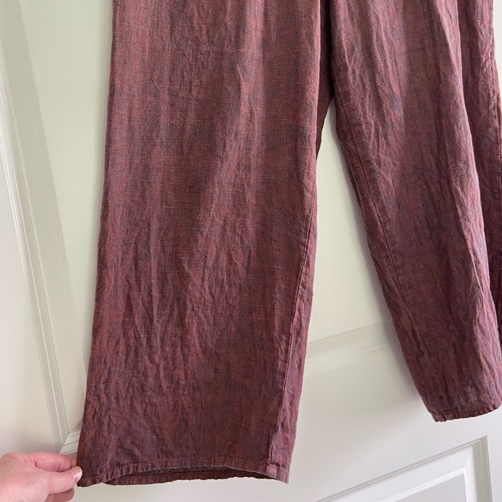 FLAX Linen Pants High Rise Wide Leg Cropped Texture Slub Lagenlook Coastal Sz S - Picture 7 of 14